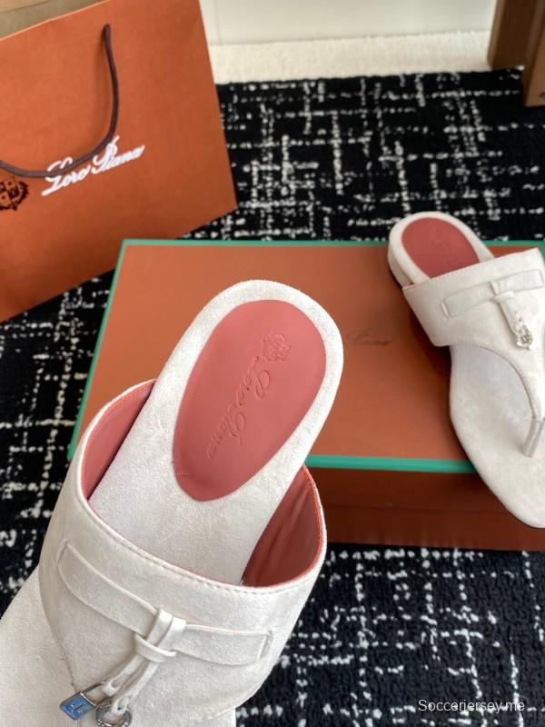 2025 Women Le Parmentier White Suede Thong Sandals KFY00280