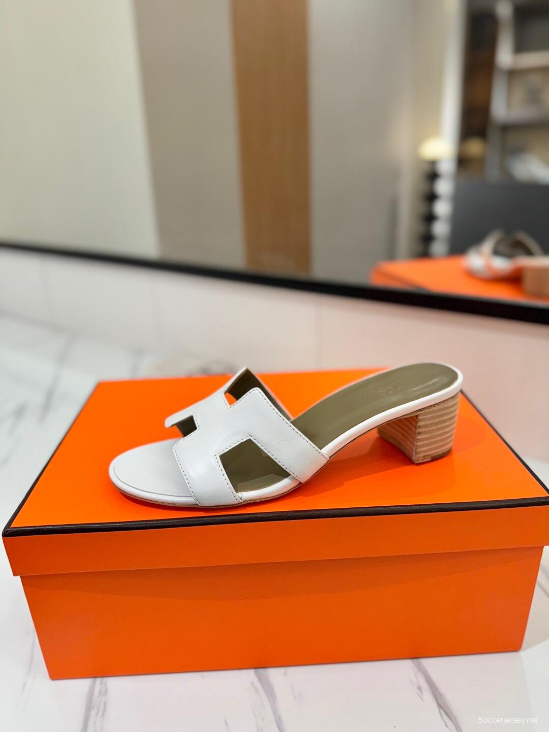 2025 Women Hermès White Leather Sandals