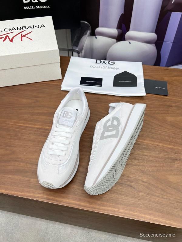 2025 Unisex Dolce & Gabbana White Mesh PU Sneakers LY00300