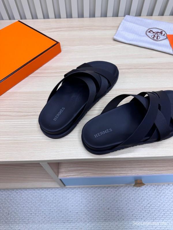 2025 Slippers Unisex Hermès Black Leather Slippers