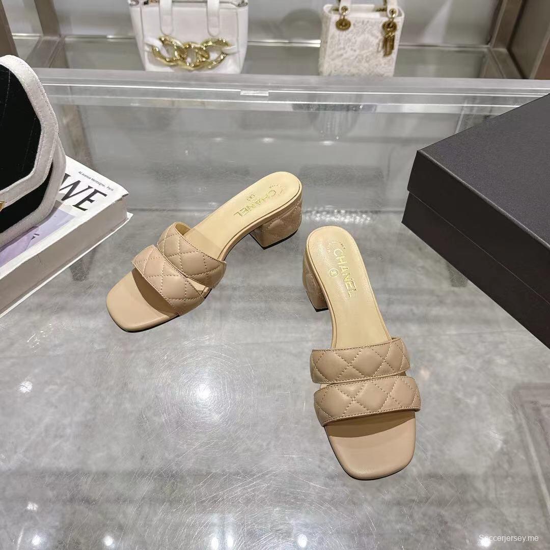 2025 Women Chanel Beige Leather Slippers LY00280