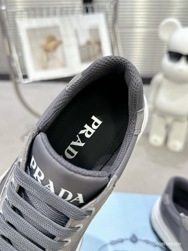 2025 Unisex Prada Grey Suede Leather Sneakers KFY00310