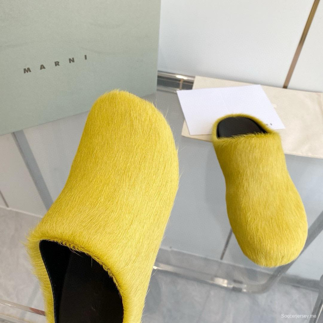 2024 Unisex Marni Yellow Horsehair Leather Mules MJ00320