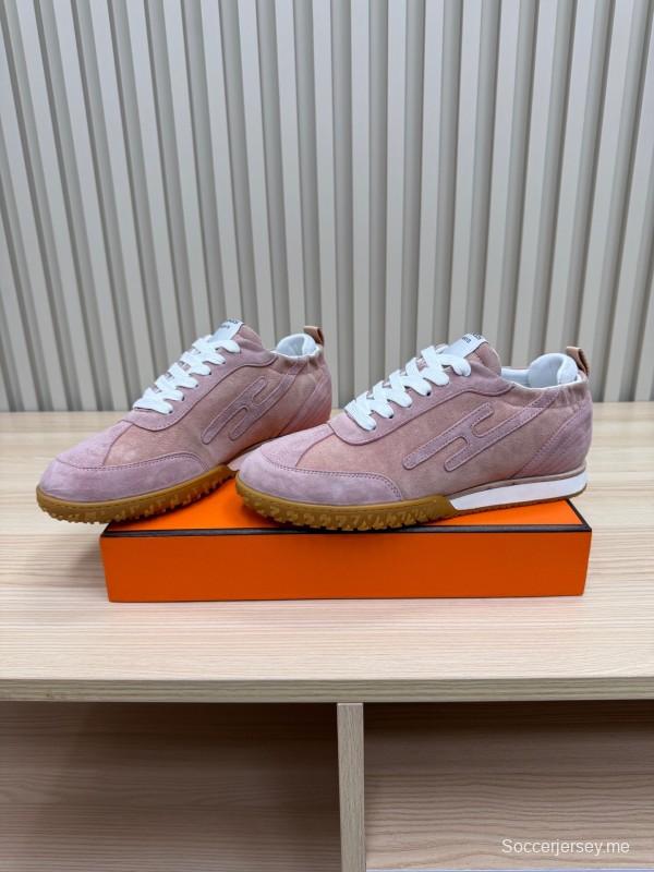 2025 Women Hermès Pink Suede Sneakers KFY00300