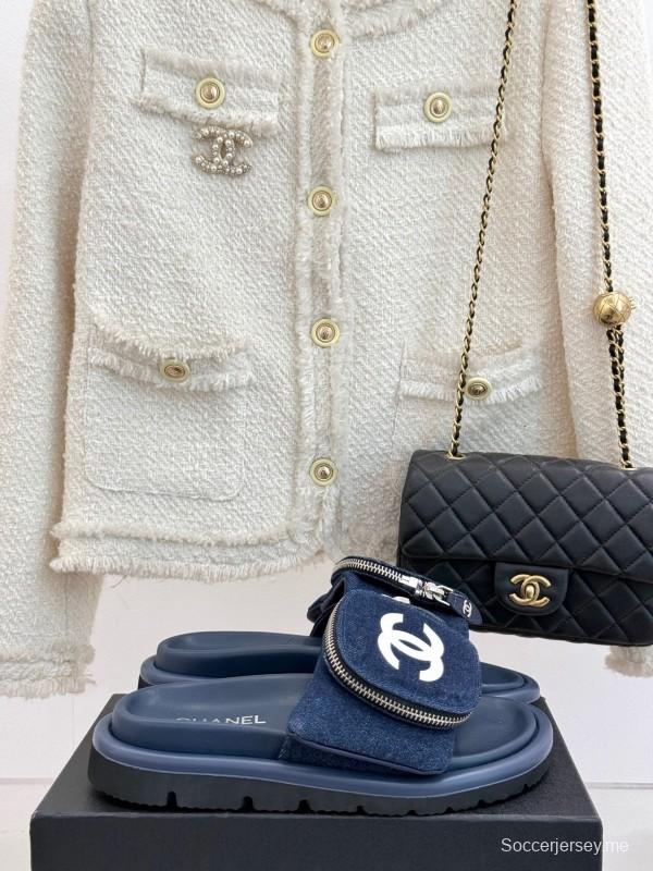 2025 Slippers Chanel Navy Denim Slippers