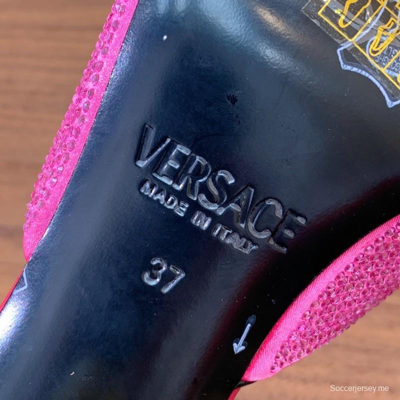 2025 Women VERSACE Pink Silk Leather Mules Crystal Embellishment KFY00300