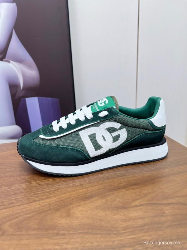 2025 Men Dolce & Gabbana Green White Mesh Suede Casual Sneakers LY00300