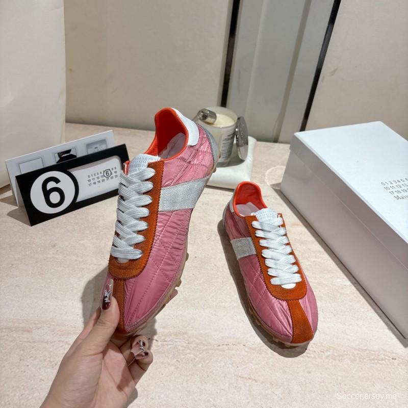2025 Unisex Maison Margiela Pink Orange Nylon Suede Leather Sneakers Vintage Effect