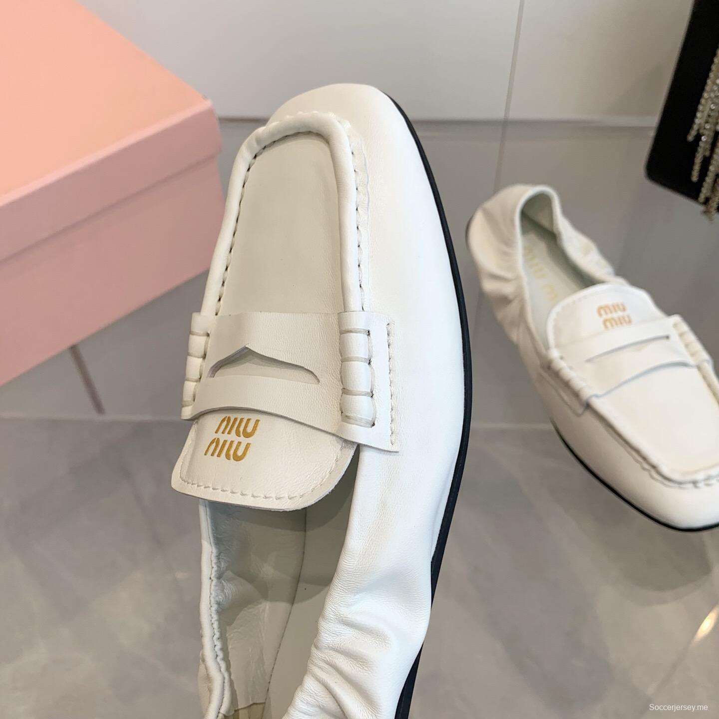 2025 Women Miu Miu White Leather Loafers