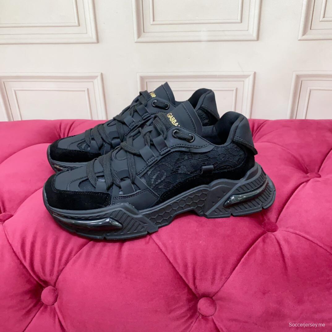 2025 Unisex Dolce & Gabbana Black Mesh Leather Sneakers LY00340