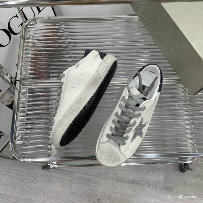 2025 Women GGDB White Grey Glitter Leather Suede Sneakers