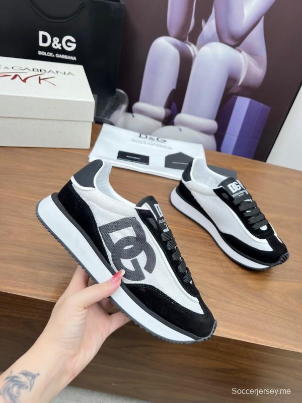 2025 Unisex Dolce & Gabbana Black White Mesh Suede Sneakers LY00300