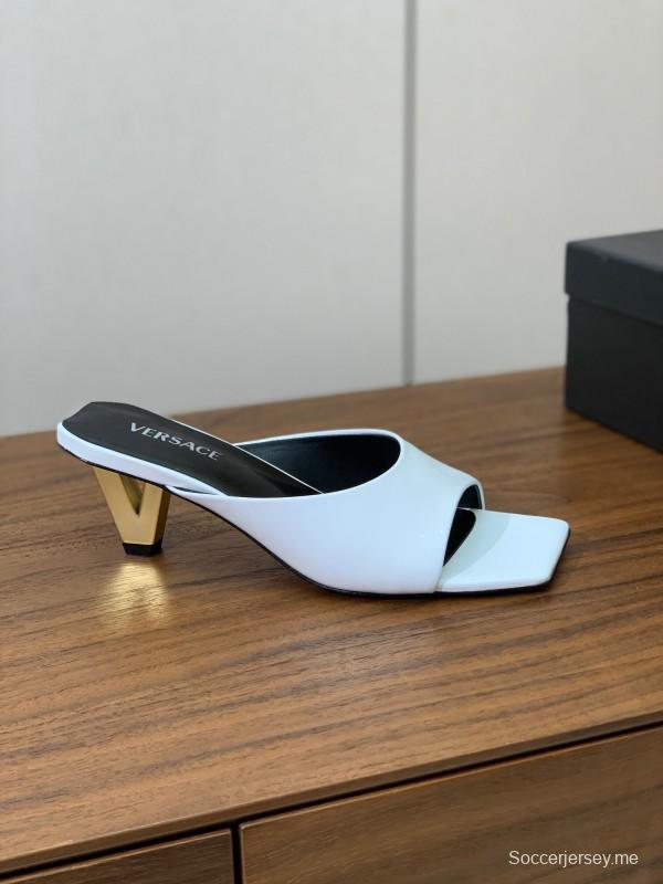 2025 Women VERSACE White Patent Leather Slippers KFY00280