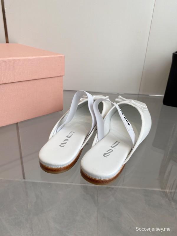 2025 Women Miumiu White Satin Ballet Flats Elastic Band KFY00280