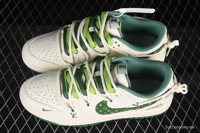 Nike SB Dunk Low LV Collaboration Strap Pattern Green Swoosh Anniversary High-End Custom Low-Top Casual Skate Shoes - DM6868-075