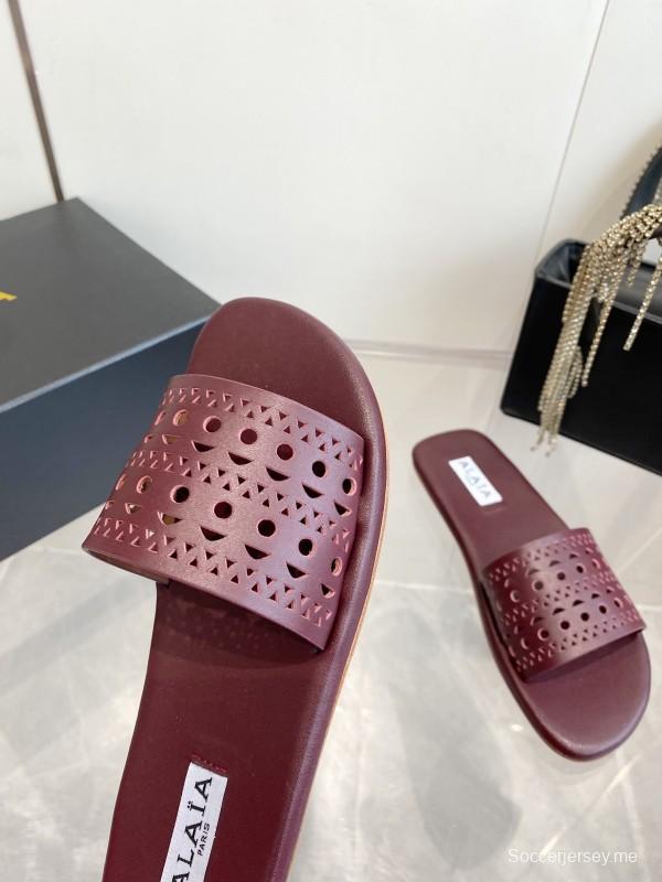 2025 Slippers Alaia Burgundy Leather Slippers KFY00280