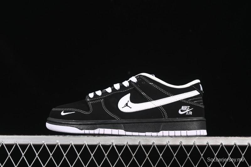 حذاء تزلج نايك SB Dunk Dunk Low All Black White Swoosh Anniversary الذكرى السنوية الراقية ذات الرقبة المنخفضة المخصصة - LW1818-117