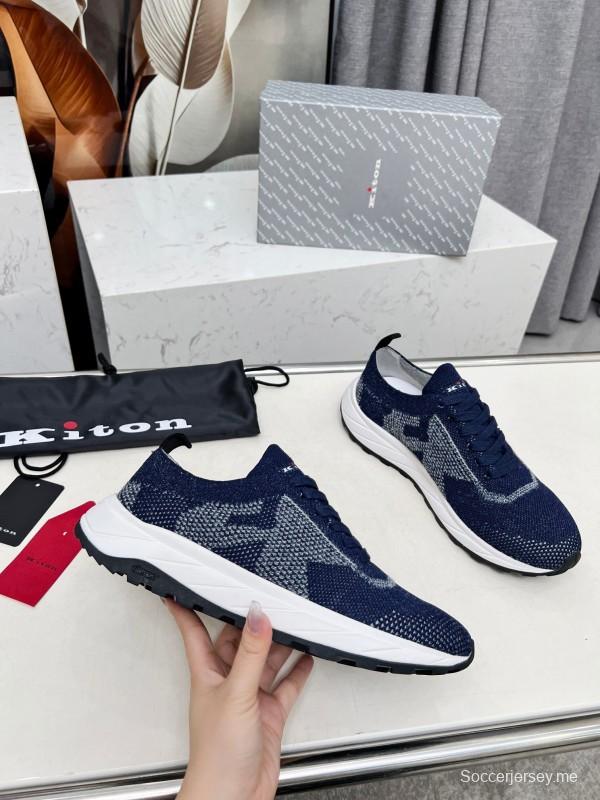 2025 Unisex Kiton Blue White Knit Sneakers AS00320