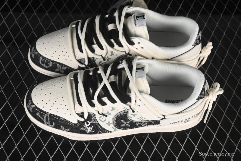 حذاء تزلج نايك SB Dunk Dunk Low LV Collaboration Strap Collaboration Strap Weave أسود أبيض سووش الذكرى السنوية حذاء تزلج كاجوال منخفض مخصص - YX5066-338