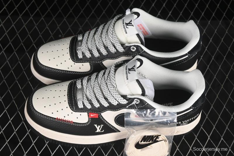 حذاء نايك اير فورس 1 '07 المنخفض من نايك اير فورس 1 '07 LV Collaboration أسود جلدي كاجوال رياضي - YX5066-349