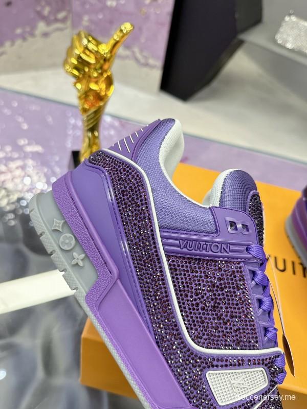 2025 Women Louis Vuitton Purple Blue Leather Plimsolls Handcrafted Rhinestone AS00400