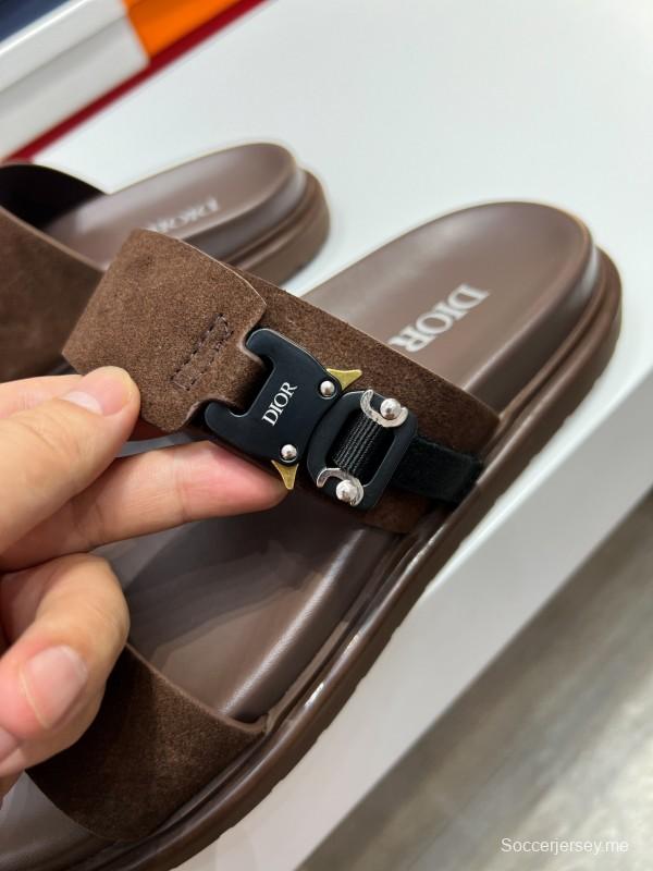2025 Men Dior Brown Suede Leather Slippers AS00190