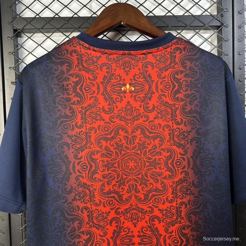 25/26 قميص باريس سان جيرمان باللون الكحلي مع قميص مزخرف باللون الأحمر