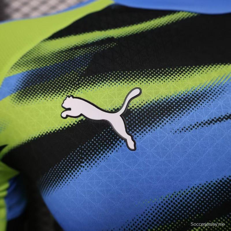 نسخة اللاعب 25/26 قميص أولمبيك مارسيليا أولمبيك مارسيليا أخضر نيون أزرق أسود مخطط متدرج اللون