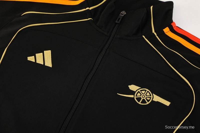 25/26 أرسنال جاكيت أسود كامل بسحاب أسود + بنطلون طويل