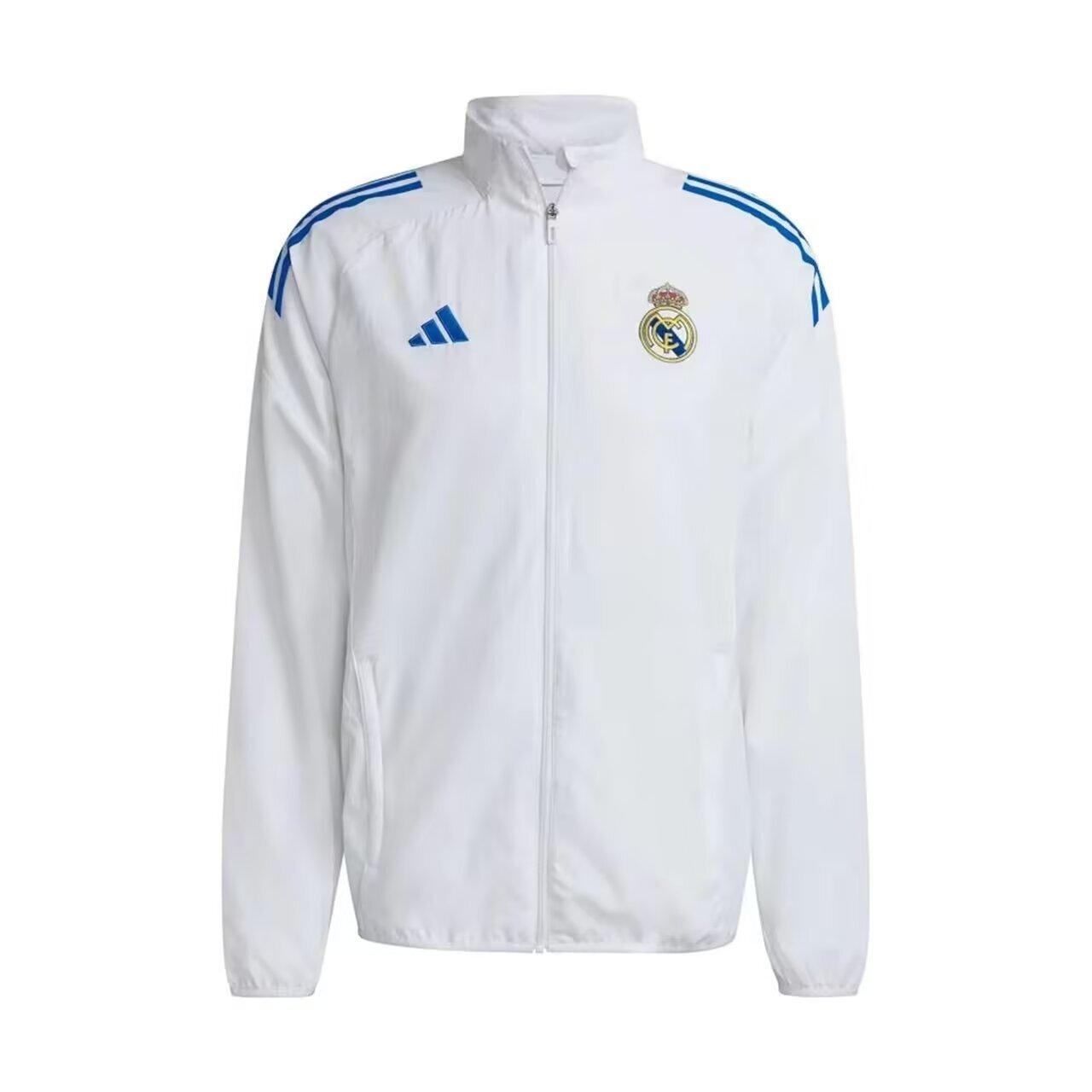 25/26 ريال مدريد أبيض/أزرق سحاب كامل بسحاب وندسري أبيض/أزرق