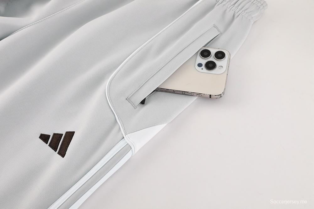 25/26 جاكيت ريال مدريد رمادي كامل بسحاب + بنطلون طويل