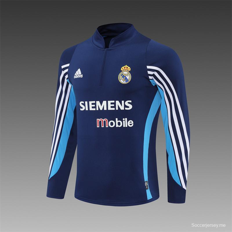 Retro 03/04 Real Madrid Royal Blue Half Zipper Jacket