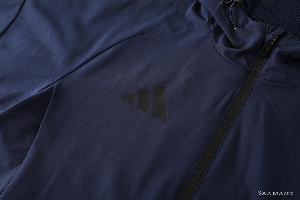 25/26 أديداس أديداس هودي أزرق داكن بجاكيت كامل بسحاب + بنطلون طويل