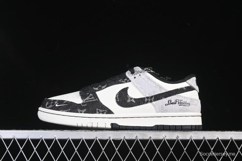 حذاء تزلج نايك SB Dunk Low LV Collaboration باللون الأسود الرمادي الدنيم منخفض الكاجوال المخصص - SC0601-473