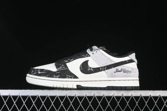 حذاء تزلج نايك SB Dunk Low LV Collaboration باللون الأسود الرمادي الدنيم منخفض الكاجوال المخصص - SC0601-473