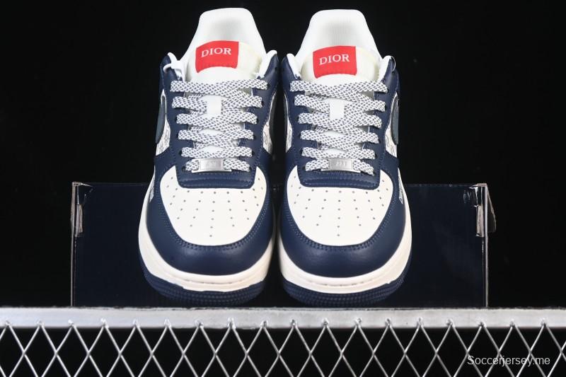 حذاء نايك اير فورس 1 '07 منخفض من نايك بالتعاون مع ديور حذاء رياضي كاجوال أزرق رمادي خطاف أبيض - XD2588-603