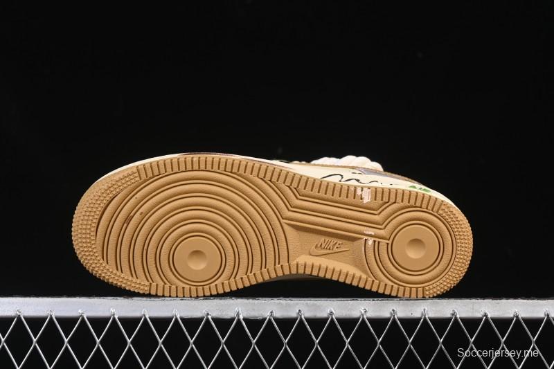 حذاء نايك اير فورس 1 '07 المنخفض من نايك اير فورس 1 '07 قهوة بالحليب مرسوم باليد مرسوم عليه رسومات كاجوال - XL2321-666