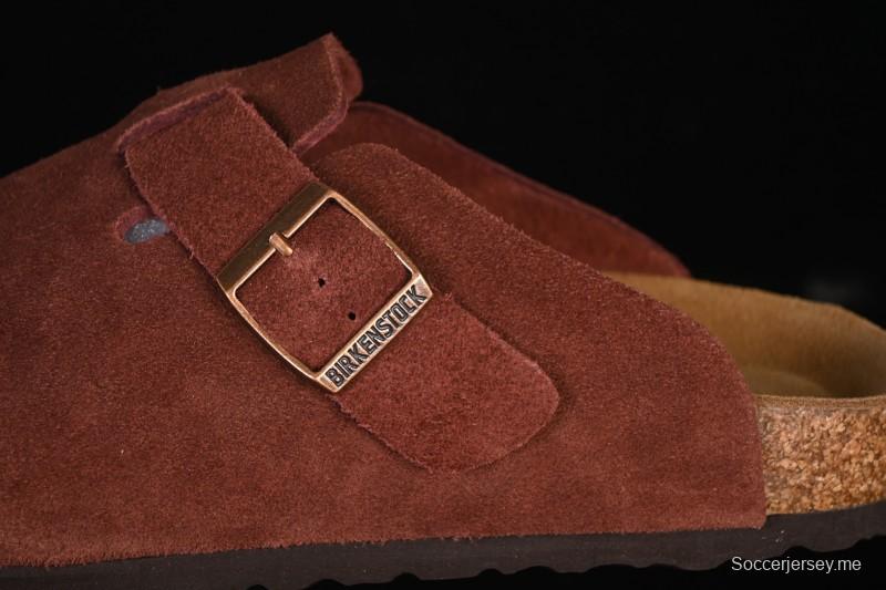 سلسلة صنادل بيركنستوك بجزء علوي من الجلد الناعم ونعل وسطي من المطاط الفلين - نبيذ أحمر