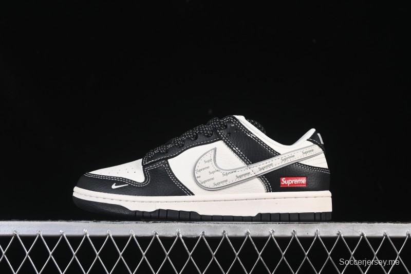 حذاء تزلج نايك SB Dunk Dunk Low Supreme Collaboration باللون البيج الأسود والفضي الفاخر المخصص للتزلج الكاجوال المنخفض - HH7518-099