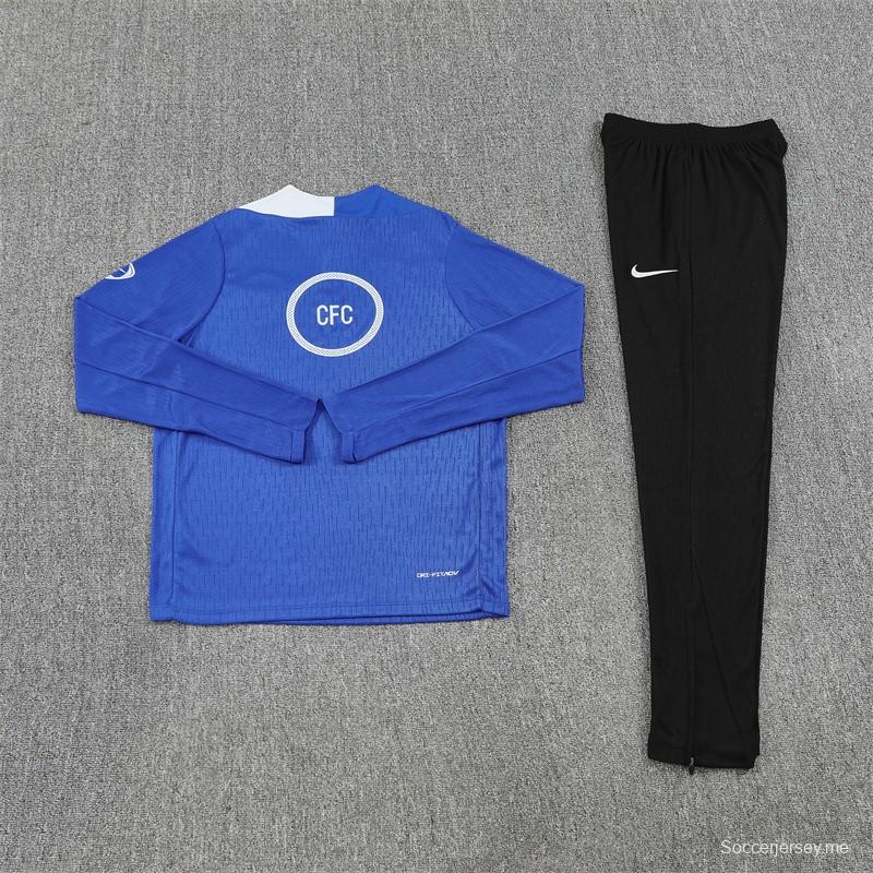 Player Version 25/26 Chelsea Color Blue T90 Half Zipper Jacket+Long Pants