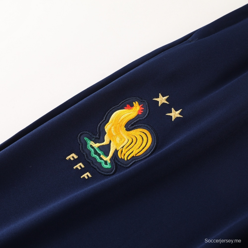 2025 فرنسا 2025 جاكيت أزرق ملكي نصف سحاب أزرق + بنطلون طويل