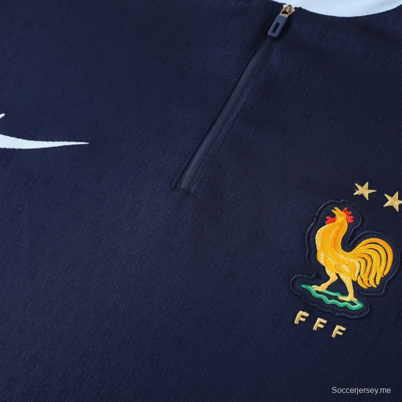 2025 فرنسا 2025 جاكيت أزرق ملكي نصف سحاب أزرق + بنطلون طويل