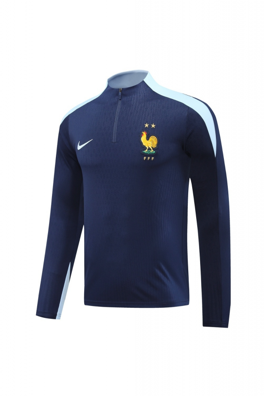 2025 فرنسا 2025 جاكيت أزرق ملكي نصف سحاب أزرق + بنطلون طويل