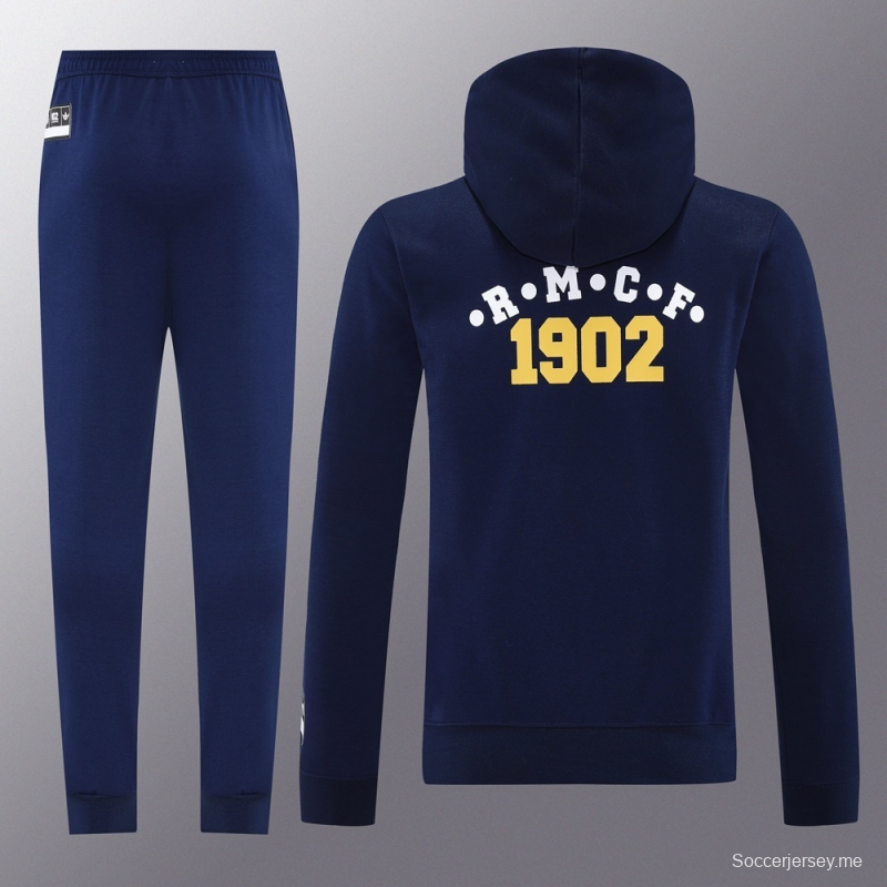 25/26 ريال مدريد جاكيت أزرق ملكي نصف سحاب أزرق + بنطلون طويل S-2XL