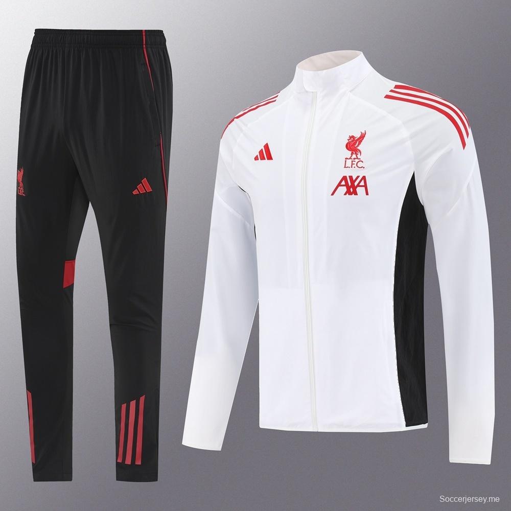 25/26 ليفربول أبيض S-2XL ليفربول سترة نصف سحاب + بنطلون طويل + أبيض S-2XL