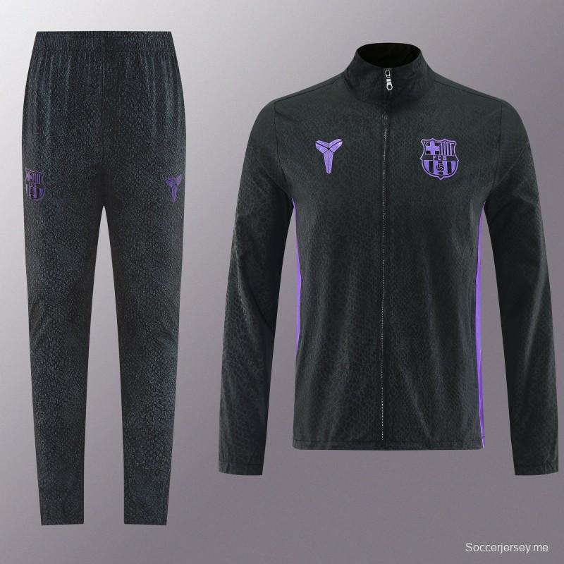 25/26 برشلونة أسود S-3XL أسود جاكيت نصف سحاب + بنطلون طويل + بنطلون طويل