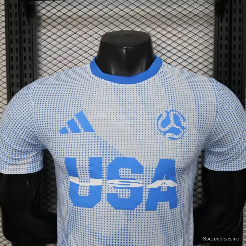 2025 Player Version  USA  Away White with Blue Halftone Gradient Pattern World Cup Commemorative Jersey
