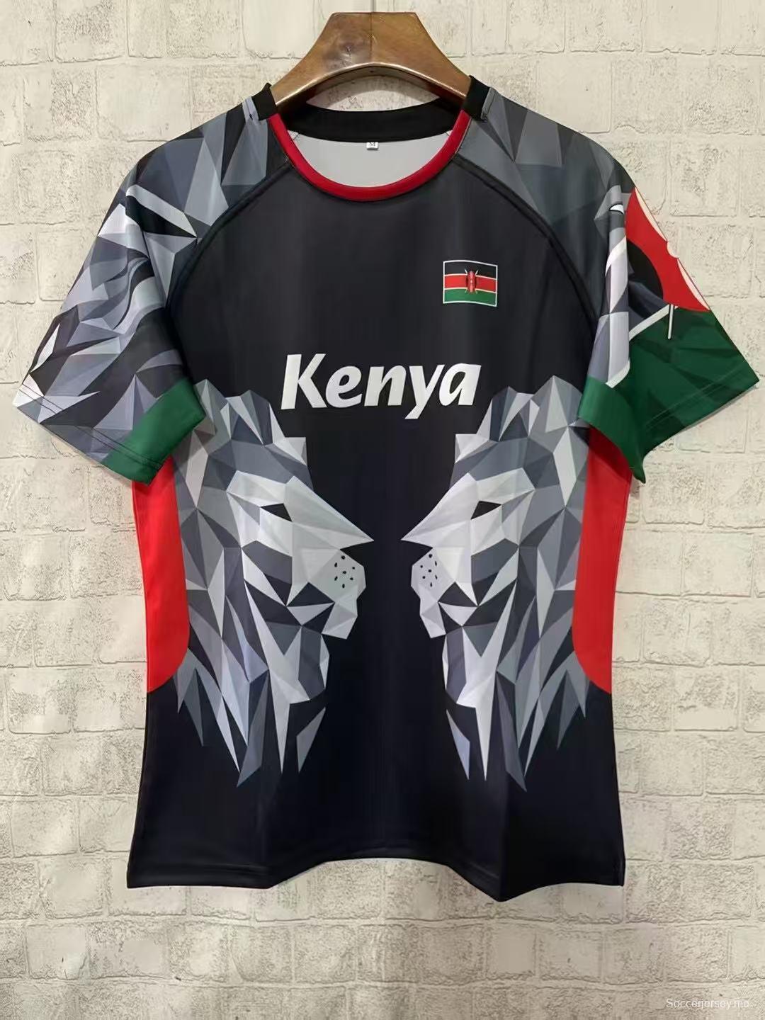 2026 كينيا 2026 قميص أسد أسود هندسي أسود