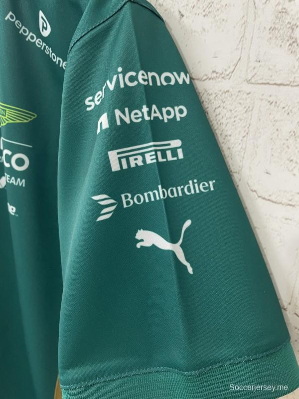 بولو فريق أستون مارتن أرامكو للفورمولا 1 2025 فريق أستون مارتن أرامكو للفورمولا 1 أخضر داكن مع سحاب أصفر