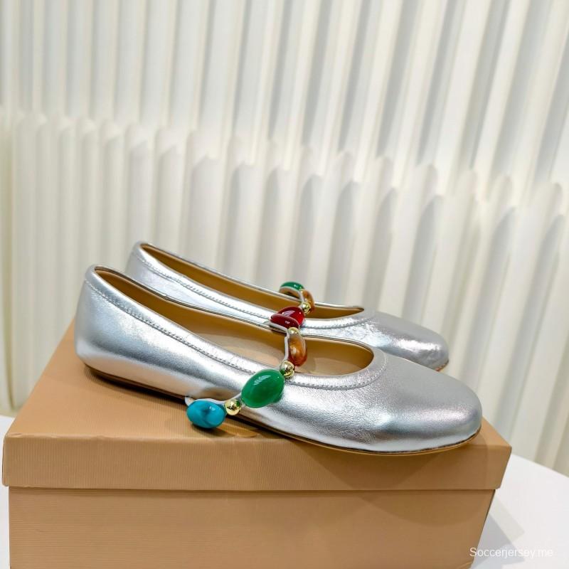 Gianvito Rossi Bohemian Style Turquoise Flat Ballet Shoes - LY00320